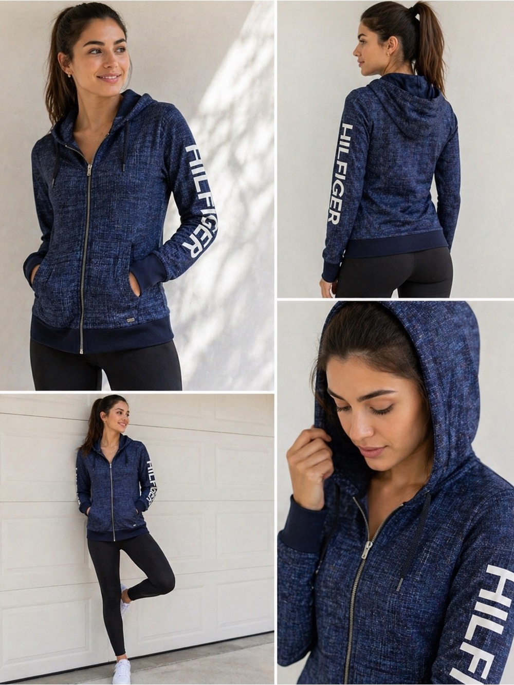 Tommy Hilfiger Navy Zip Hoodie with Sleeve Logo